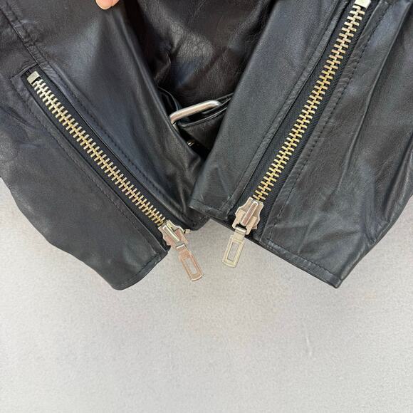 Virginia Slims Wear Leather Moto Jacket Women's M Black Heavy Duty Zippers VTG - Picture 7 of 15